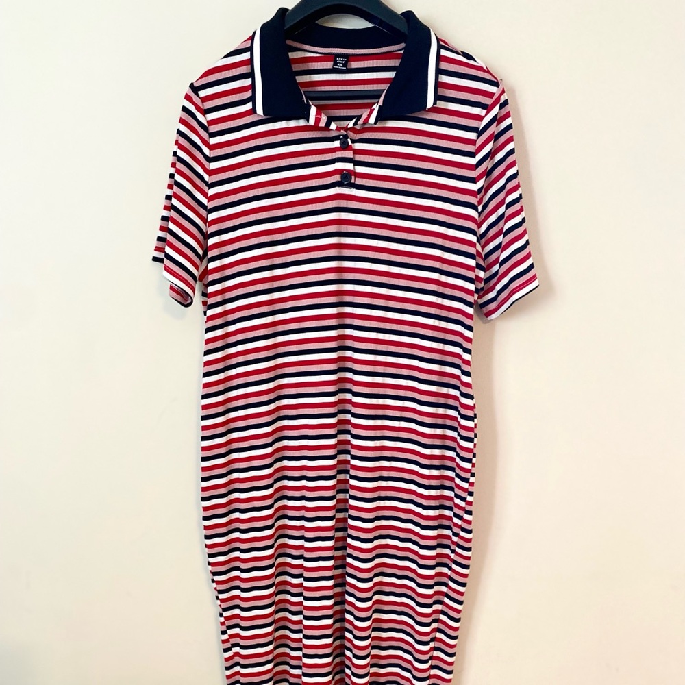 dress, bodycon, stripes, collar, preppy